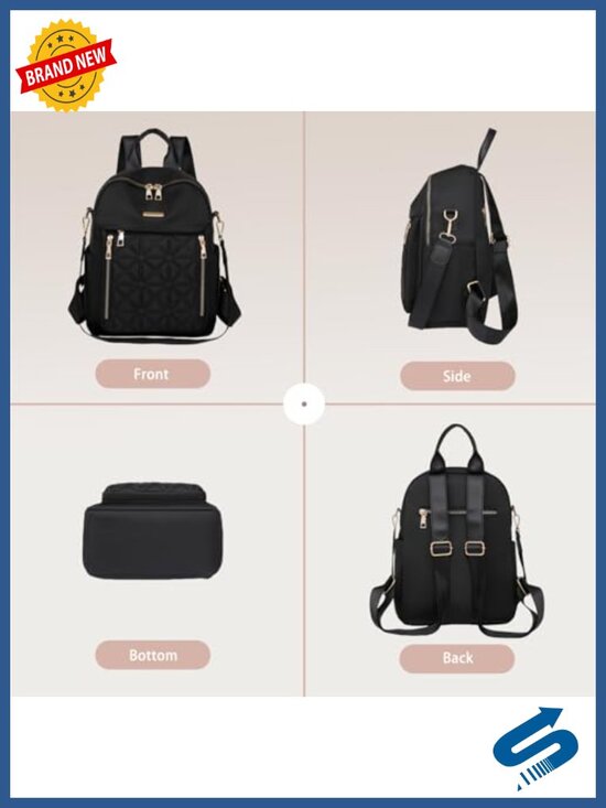 Quilted Backpack Women Convertible Purse Oxford Fabric Daypack Rucksack Tote